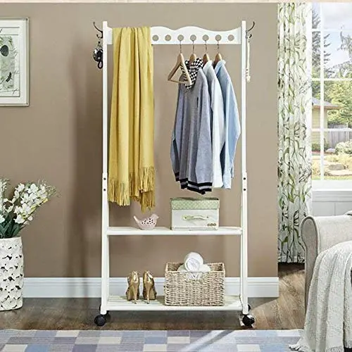 Solid Wood Floor Coat Rack Clothes Hanger On Wheels Mobile Hanger Bag Rack (Color : Milk White) Solid Wood Floor Coat Rack Clothes Hanger On Wheels Mobile Hanger Bag Rack (Color : Milk White)