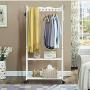 Solid Wood Floor Coat Rack Clothes Hanger On Wheels Mobile Hanger Bag Rack (Color : Milk White)