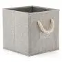 Set of 4 EZOWare Foldable Bamboo Fabric Storage Bin with Cotton Rope Handle, Collapsible Resistant Basket Boxes Organizer for Shelves, Closet, and More ? (10.5x11x10.5 inch) (Gray/Gray)