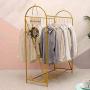 Retro Garment Display Rack Double Row Clothing Rack Floor-Standing Hangers Clothes Shelves Vintage Boutique Rack for Bedroom Living room Cloth Retail Store Gold