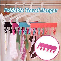 Foldable Travel Hanger Portable Bathrooms Cloth Hanger Rack Clothespin Home Organizer 5pcs Random Color