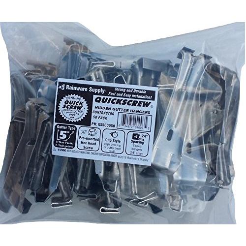 Quick Screw 5" 50 Pack Premium Hidden Rain Gutter Bracket Hook Hangers with screw clip style
