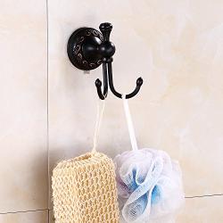 YoungE Black Oil Rubbed Bronze Bathroom Robe Towel Hook,Double Towel Hooks Wall Mounted Clothes Hanger Brass Carved