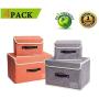 Janes Home 4 Pack Storage Bins Boxes Linen Collapsible Cube Set Organizer Basket with Lid & Handle, Foldable Fabric Containers for Clothes, Toys, Closet, Office, Nursery (Grey and Orange) Janes Home 4 Pack Storage Bins Boxes Linen Collapsible Cube Set Organizer Basket with Lid & Handle, Foldable Fabric Containers for Clothes, Toys, Closet, Office, Nursery (Grey and Orange)