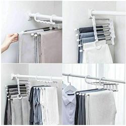 5pcs 5 in 1 Pant Rack Shelves Stainless Steel Clothes Hangers Multi-Functional Wardrobe Magic Hanger Random Color