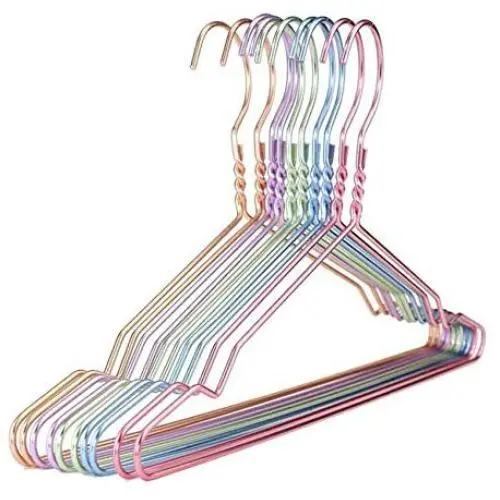 10pcs Random Color Aluminum Metal Hanger, for Clothes, Light Space Saving Dress Twisted Hanger with Notches 10pcs Random Color Aluminum Metal Hanger, for Clothes, Light Space Saving Dress Twisted Hanger with Notches