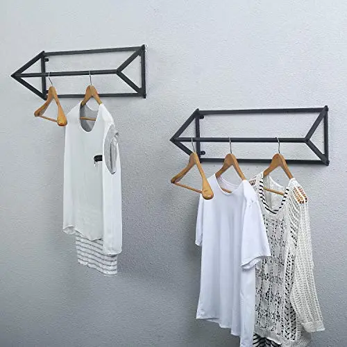 MBQQ Industrial Clothing Rack Wall Mounted,Garment Rack Display Rack Cloths Rack,Metal Clothes Racks for Hanging Clothes,Laundry Room Decor Rod,Black(2pcs)