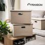 Prandom Large Foldable Storage Boxes with Lids [3-Pack] Jute Fabric Collapsible Storage Bins Organizer Containers Baskets Cube with Cover for Home Bedroom Closet Office Nursery (17.7x11.8x11.8)
