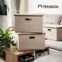 Prandom Large Foldable Storage Boxes with Lids [3-Pack] Jute Fabric Collapsible Storage Bins Organizer Containers Baskets Cube with Cover for Home Bedroom Closet Office Nursery (17.7x11.8x11.8)