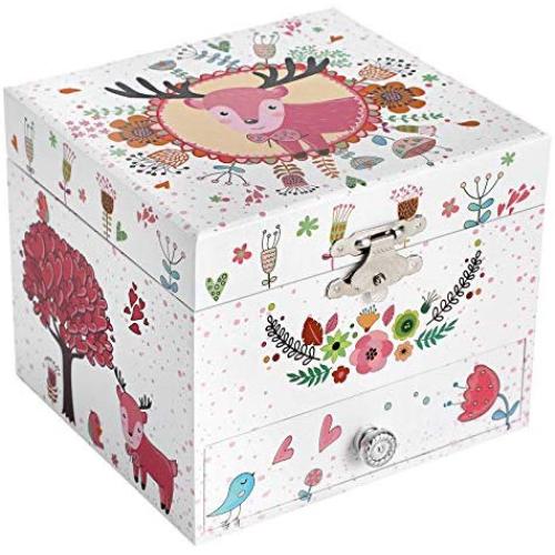 SONGMICS Ballerina Musical Jewelry Box, Wind-Up Music Storage Boxes with Pullout Drawer, Elk Theme, Gift for Kids, White UJMC014PK SONGMICS Ballerina Musical Jewelry Box, Wind-Up Music Storage Boxes with Pullout Drawer, Elk Theme, Gift for Kids, White UJMC014PK