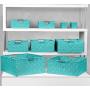 Sorbus Storage Boxes Woven Basket Bin Container Tote Cube Organizer Set Stackable Storage Basket Woven Strap Shelf Organizer Built-in Carry Handles (Aqua)