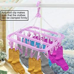 EBTOOLS 32 Clips Folding Drying Rack Portable Clothes Clip Hanger Dryer Windproof Socks Underwear Rotatable Children for Both Family and Travel Use(Purple)