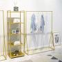FURVOKIA Modern Simple Heavy Duty Metal Rolling Garment Rack with Wheel,Retail Display Clothing Rack,Wrought Iron Single Rod Floor-Standing Hangers Clothes Shelves (Gold Round Tube, 47.2 L)