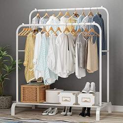 UDEAR Garment Rack Freestanding Hanger Double Pole Multi-Functional Bedroom Clothing Rack, White