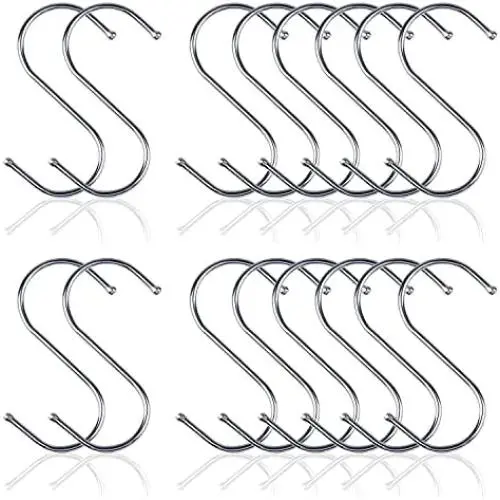S Shaped Hooks, Metown, Heavy Duty Stainless Steel S Hooks, Hangers Hanging Hooks for Hanging Pots and Pans,Towels,Clothes,Plants in Home Kitchen Bathroom Bedroom Garden Work Shop (3.54in, 16)