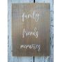 Vintage look FAMILY FRIENDS MEMORIES new calligraphy Chalk Couture style old time font jute hanger antique style primitive style. weathered wood sign