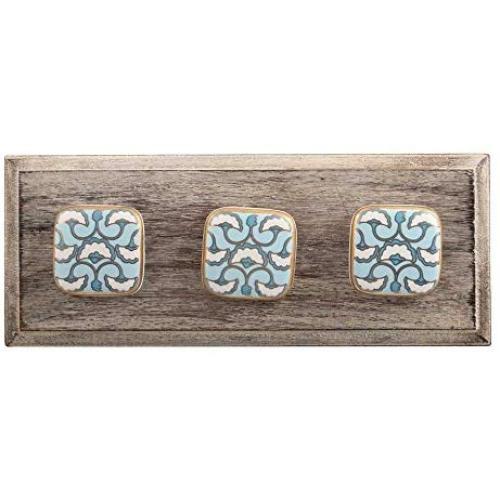 Indianshelf Handmade 2 Artistic Vintage Turquoise Wooden Square Clothes Hooks Hangers/Utlility Hooks