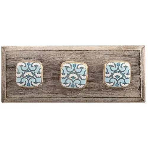 Indianshelf Handmade 2 Artistic Vintage Turquoise Wooden Square Clothes Hooks Hangers/Utlility Hooks