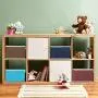 RONRI Cube Storage Bins Set Lidded Storage Boxes with Handles, Canvas Collapsible Fabric Storage Bins for Clothes/Toys/Books/Bedding/Accessories, Set of 4 Small (Wine Red/Sky Blue/Brown/Dark Blue)