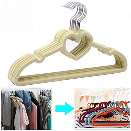 10PCS Random Color Clothes Hangers Plastic Heart-Shaped Flocking Hanger Portable Drying Rack Hanger