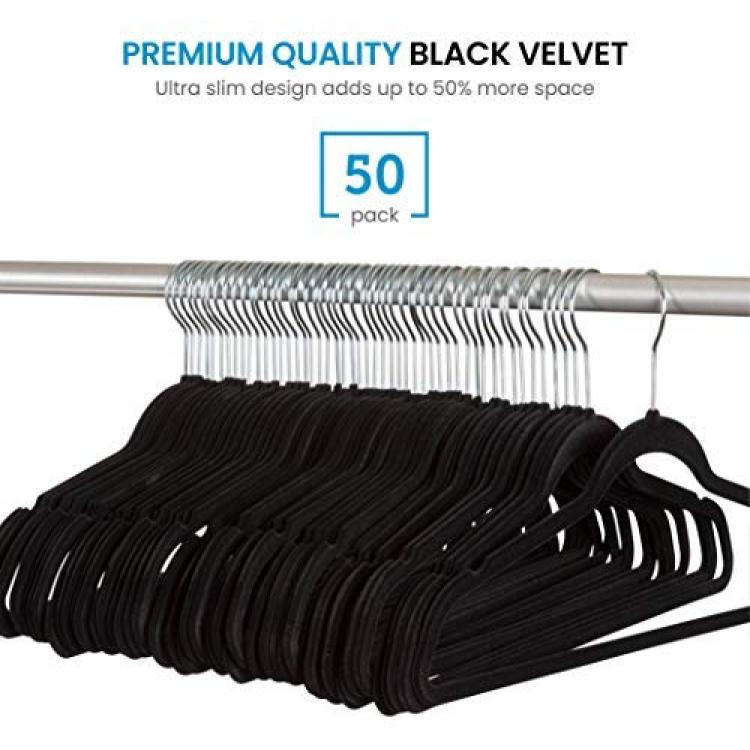 Zober Velvet Hangers 50 Pack - Heavy Duty Black Hangers for Coats