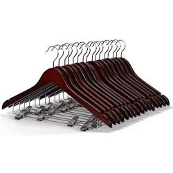 LOHAS Home Solid Walnut Finish Wooden Suit Hangers with Anti-Rust Pant Clips, Pack of 10