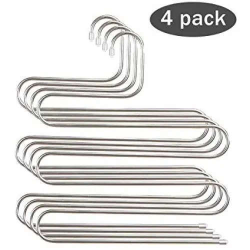 STAR-FLY S-Shape Pants Hanger Multi Layer Slack Trouser Hanger Space Saving Clothes Hanger for Pants Jeans Scarf Closet Storage Organizer(4-Pack)
