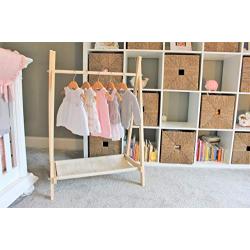 Clothing Rack, Nursery Decor, Dress Up Station, Kids Clothing Storage, FOLDS UP, 40x26 in Tall Wooden Clothes Rack with Canvas Storage Shelf