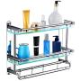 2 Tier Tempered Glass Bathroom Shelf with Towel Hanger - Wall Mounted Shower Storage