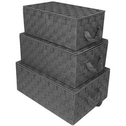 Sorbus Storage Boxes Woven Basket Bin Container Tote Cube Organizer Set Stackable Storage Basket Woven Strap Shelf Organizer Built-in Carry Handles (Woven Lid Baskets - Gray)