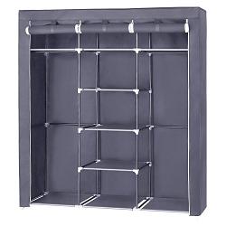 SONGMICS Portable Clothes Closet Non-Woven Fabric Wardrobe Double Rod Storage Organizer Grey 59-Inch URYG12GY