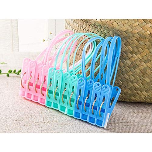 DurReus 24 Pack Plastic Clothespins Rope Windproof Clothes Hanger Clips Anti-Slip Laundry Pins Drying Clothing Clamps with Sturdy Steel Spring