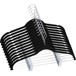 Utopia Home Velvet Skirt Hangers with Clips - 12 Pack - Non Slip Velvet Clothes Hangers with Notches for Pants and Coat - Slim and Heavy Duty with 360 Degrees Swivel Hook - Black