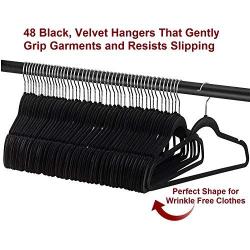 Premium Velvet Hangers - Strong and Durable Clothes Hangers - Ultra Soft, Thin, and Nonslip - for Dress and Suit - Hold Up to 10 Lbs - 360 Degree Chrome Swivel Hook, Black - 48 Pack