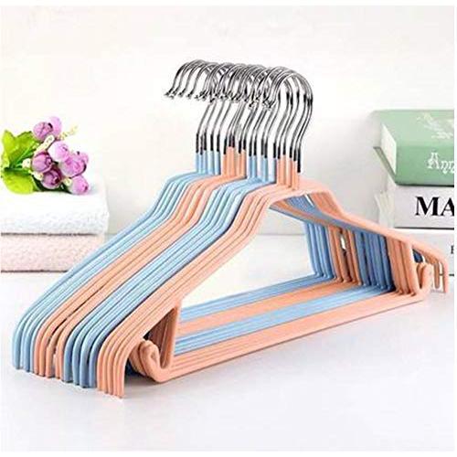 10pcs Random Color PVC Coating Clothes Hangers Non-Slip Shoulder Household Laundry Drying Rack for Adult Coat Dress Skirt