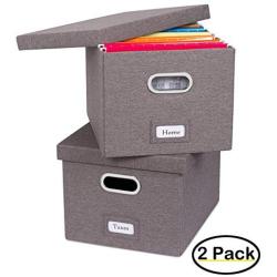 Internets Best Collapsible File Storage Organizer | Decorative Linen Filing & Storage Office Boxes | Letter/Legal | Grey | 2 Pack