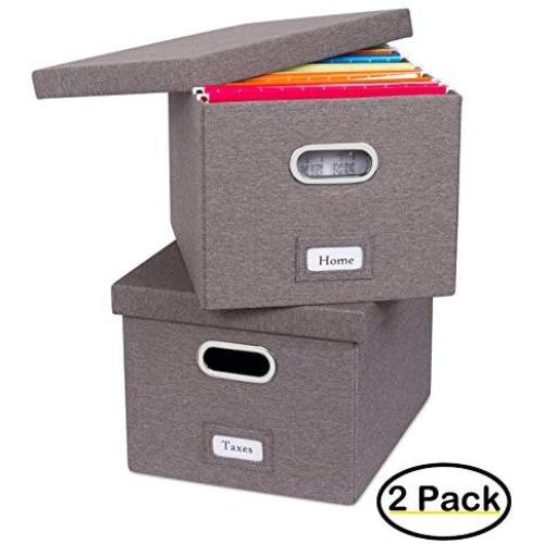 Internets Best Collapsible File Storage Organizer | Decorative Linen Filing & Storage Office Boxes | Letter/Legal | Grey | 2 Pack