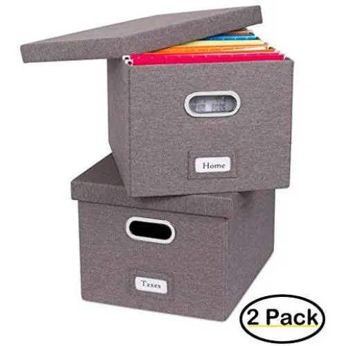 Internets Best Collapsible File Storage Organizer | Decorative Linen Filing & Storage Office Boxes | Letter/Legal | Grey | 2 Pack Internets Best Collapsible File Storage Organizer | Decorative Linen Filing & Storage Office Boxes | Letter/Legal | Grey | 2 Pack