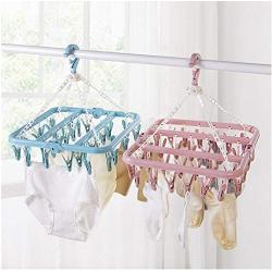 5pcs Random Color 32 Clips Drying Rack Sock Holder Portable Windproof Towel Folding Cloth Hanger Rack Clothespin Wardrobe Storage Cloth Hangers