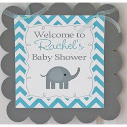 Elephant Baby Shower Door Sign Hanger - Lavender/Grey, Pink/Grey, Blue/Grey or Yellow/Grey - Matching Items Available - Favor Tags, Banners, Cupcake Toppers etc.