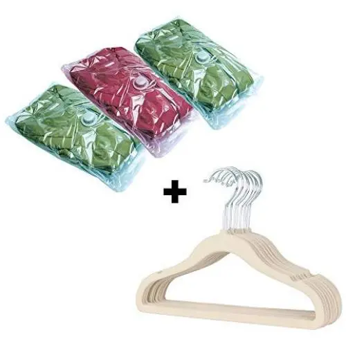 8 Pack Velvet Non-slip Clothes Hangers + 3 Pack Vakube Vacuum Seal Bags Combo Deal (White) 8 Pack Velvet Non-slip Clothes Hangers + 3 Pack Vakube Vacuum Seal Bags Combo Deal (White)
