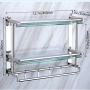 2 Tier Tempered Glass Bathroom Shelf with Towel Hanger - Wall Mounted Shower Storage