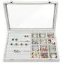 STYLIFING Jewelry Tray Showcase Display Storage Organizer Boxes Vintage Case Multi-Function Gray Velvet & Clear Lid with Lock Gifts for Girls Women (2 in 1) STYLIFING Jewelry Tray Showcase Display Storage Organizer Boxes Vintage Case Multi-Function Gray Velvet & Clear Lid with Lock Gifts for Girls Women (2 in 1)