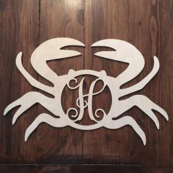 Unfinished Wood Crab Monogram Hanger - Beach Door Hanger - Crab Wreath - Beach Wreath - Crab Wall Hanger - Marine Monogram
