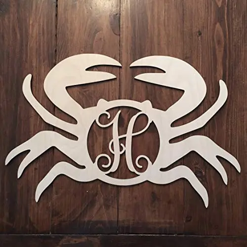 Unfinished Wood Crab Monogram Hanger - Beach Door Hanger - Crab Wreath - Beach Wreath - Crab Wall Hanger - Marine Monogram