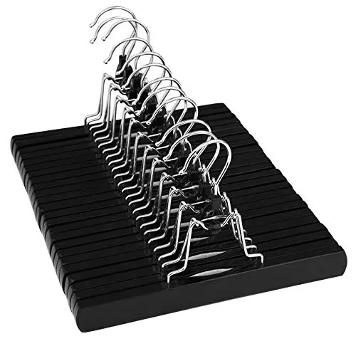 SONGMICS Pants Hangers, Set of 12 Solid Wood Hanger, Anti-Slip Felt, 360° Swivel Hook, Clamp Skirt Hanger, Black UCRW07B12 SONGMICS Pants Hangers, Set of 12 Solid Wood Hanger, Anti-Slip Felt, 360° Swivel Hook, Clamp Skirt Hanger, Black UCRW07B12