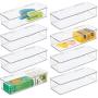 mDesign Wide Plastic Stackable Home, Office Supplies Storage Organizer Boxes with Attached Hinged Lid - Holder Bin for Note Pads, Gel Pens, Staples, Dry Erase Markers, Tape - 3" High, 8 Pack - Clear