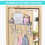 KEIMIX Coat Rack, Over The Door Hanger with Mesh Basket, Detachable Storage Shelf for Towels, Hats, Handbags, Coats (Chrome-1 Basket)