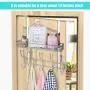 KEIMIX Coat Rack, Over The Door Hanger with Mesh Basket, Detachable Storage Shelf for Towels, Hats, Handbags, Coats (Chrome-1 Basket)