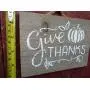 Vintage look GIVE THANKS Thanksgiving pumpkin new calligraphy Christmas Chalk Couture style old time font jute hanger antique style primitive style. weathered wood sign